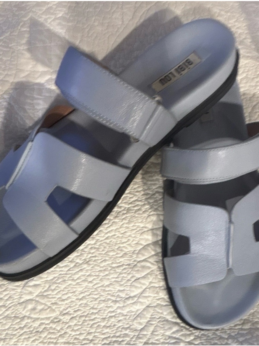 BiBi Lou Anthropologie Light Blue Leather Slide Sandals with Strappy Upper 41/10